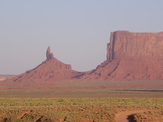 Buttes dimly seen at sunset