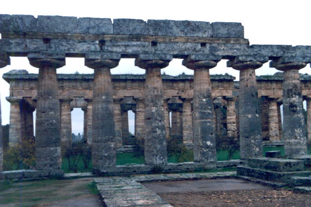 View of Temple of Poseidon from the inside of Basilica in 1987