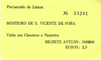 ���󡦥�������ơ��ǡ��ե����鶵��ƻ���Υ����å�(Ticket for Mosteiro de S. Vicente de Fora)